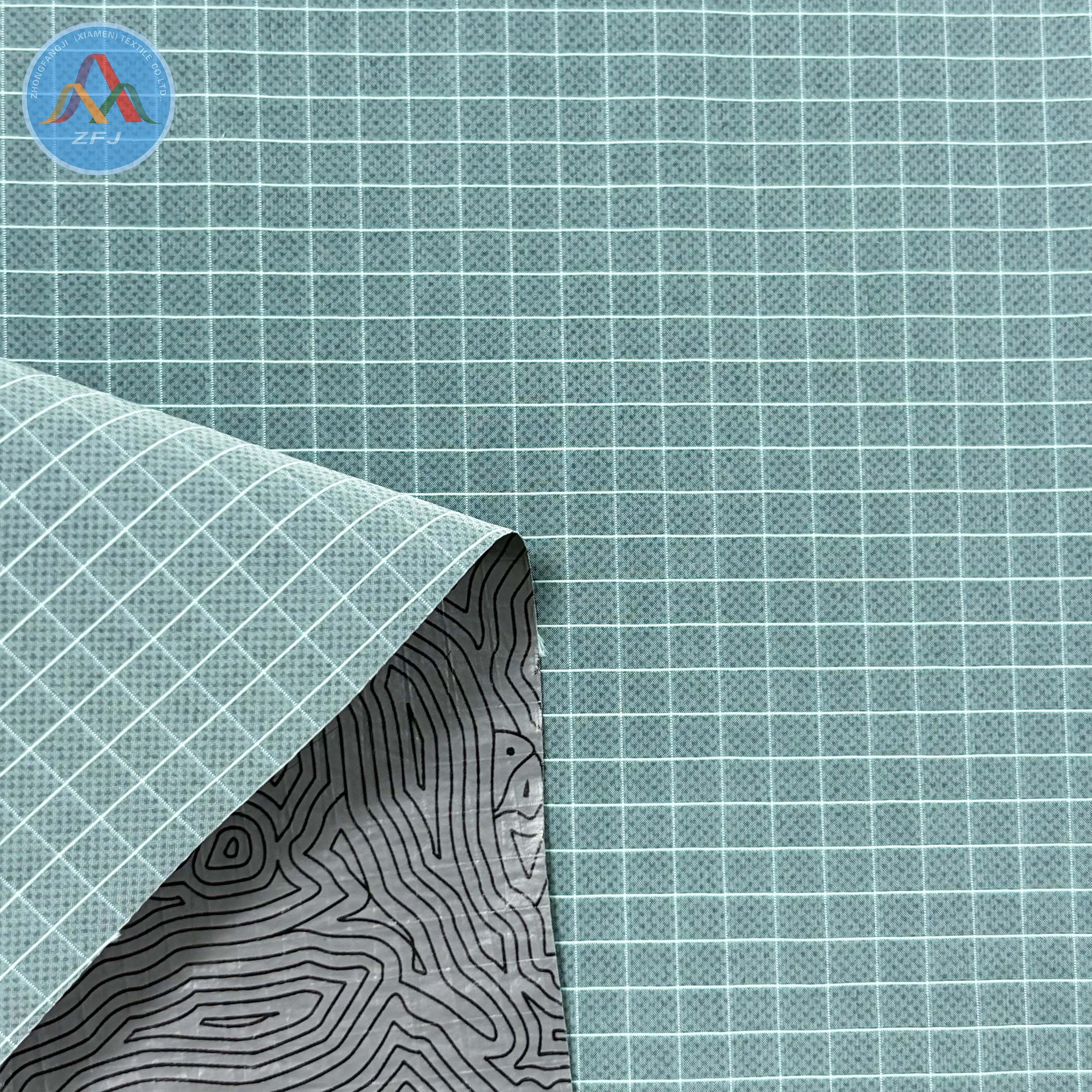 Nylon Gingham Fabric with Printed TPU Membrane Water Repellent Finish for Rainwear